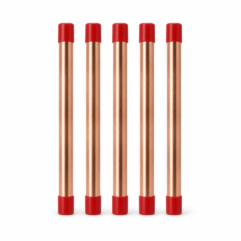 Five 13.5g copper refrigeration filter driers with red protective caps