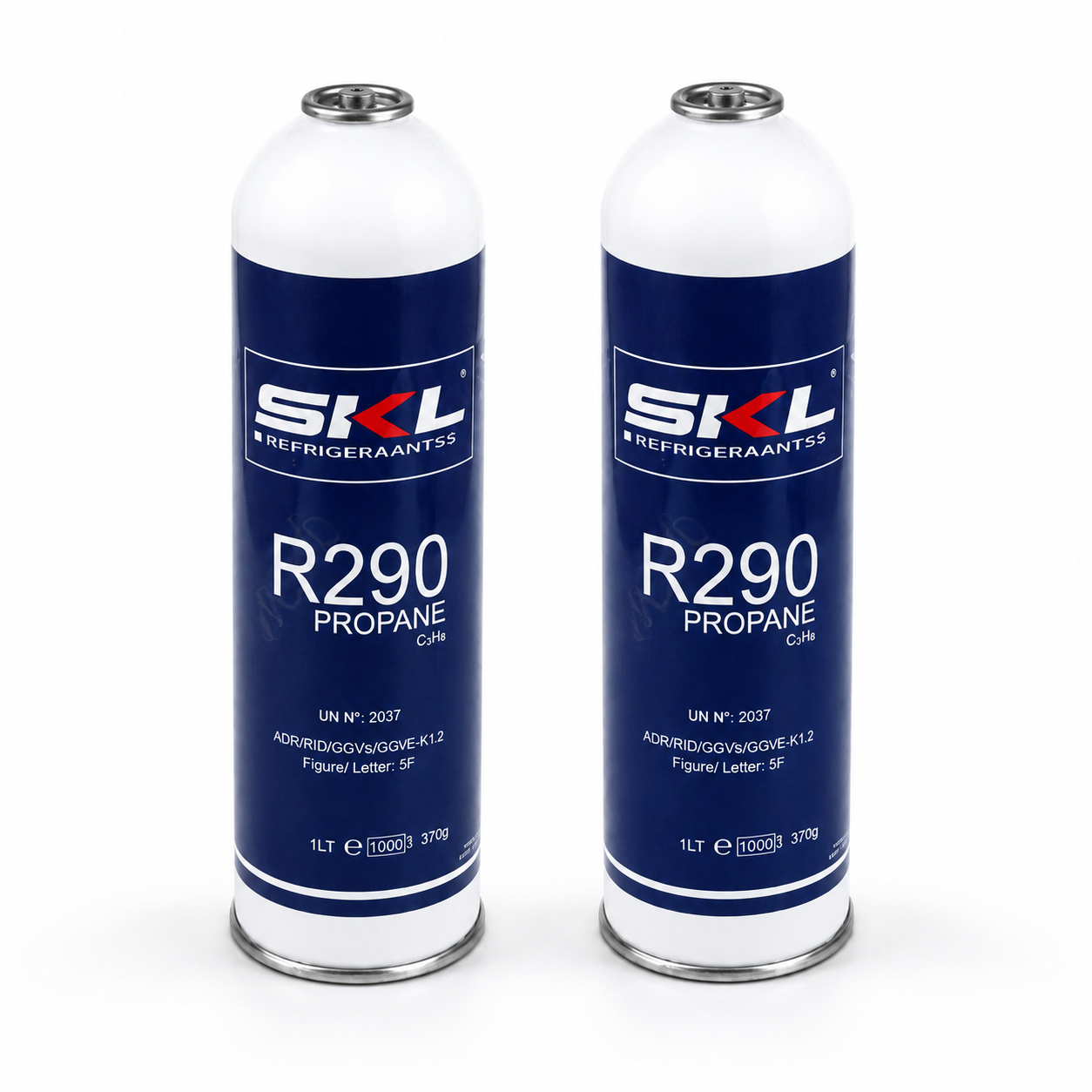 Two SKL R290 refrigerant gas cylinders 370g