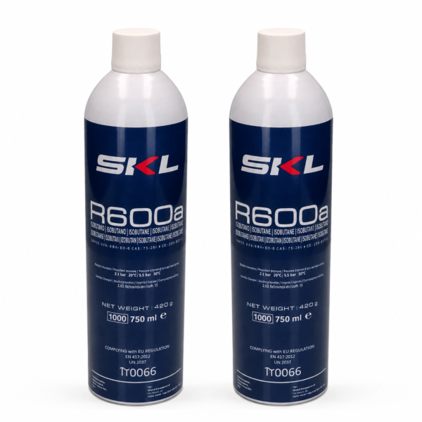 Two SKL R600a refrigerant gas cylinders 420g