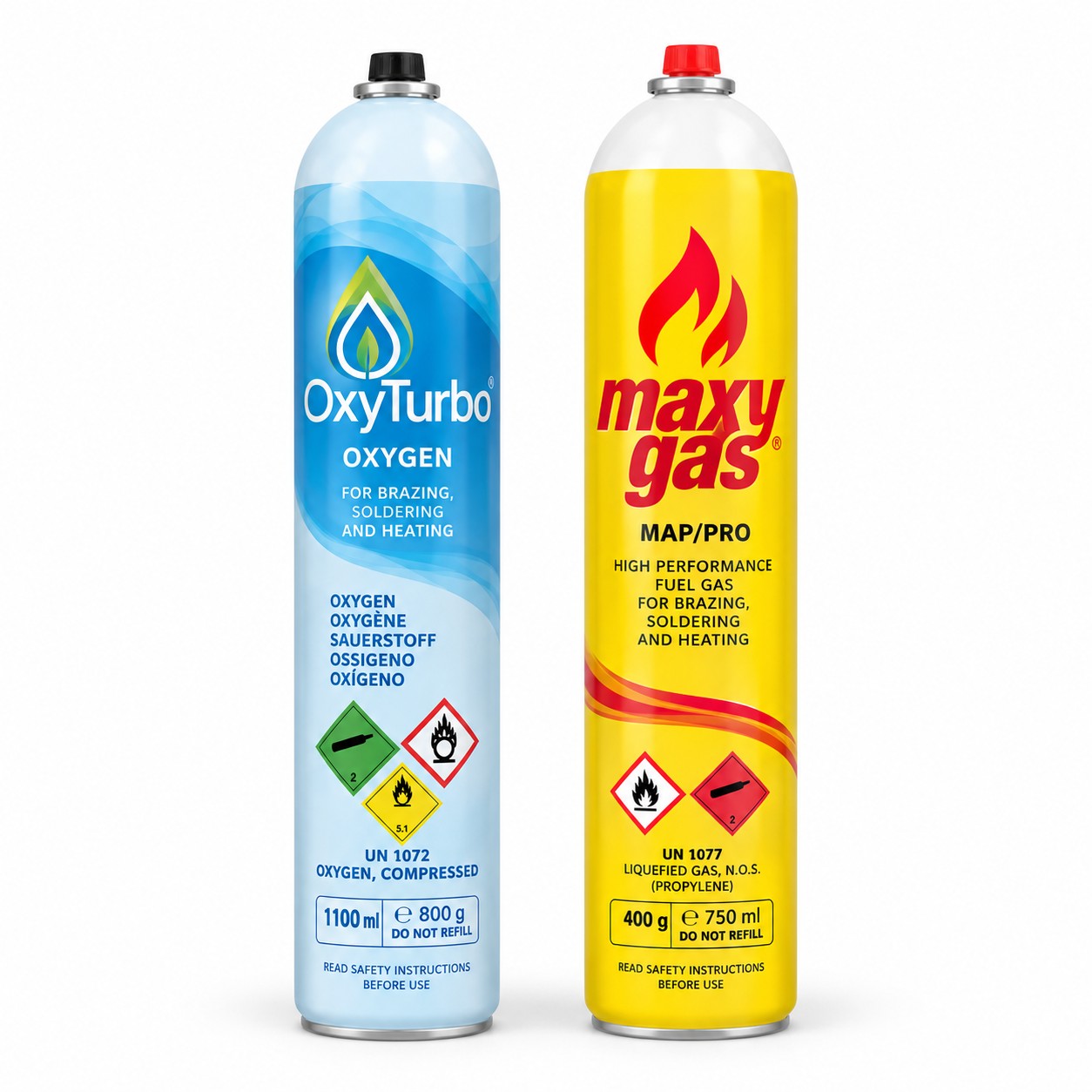 OxyTurbo oxygen cylinder and Maxy Gas brazing refill pack