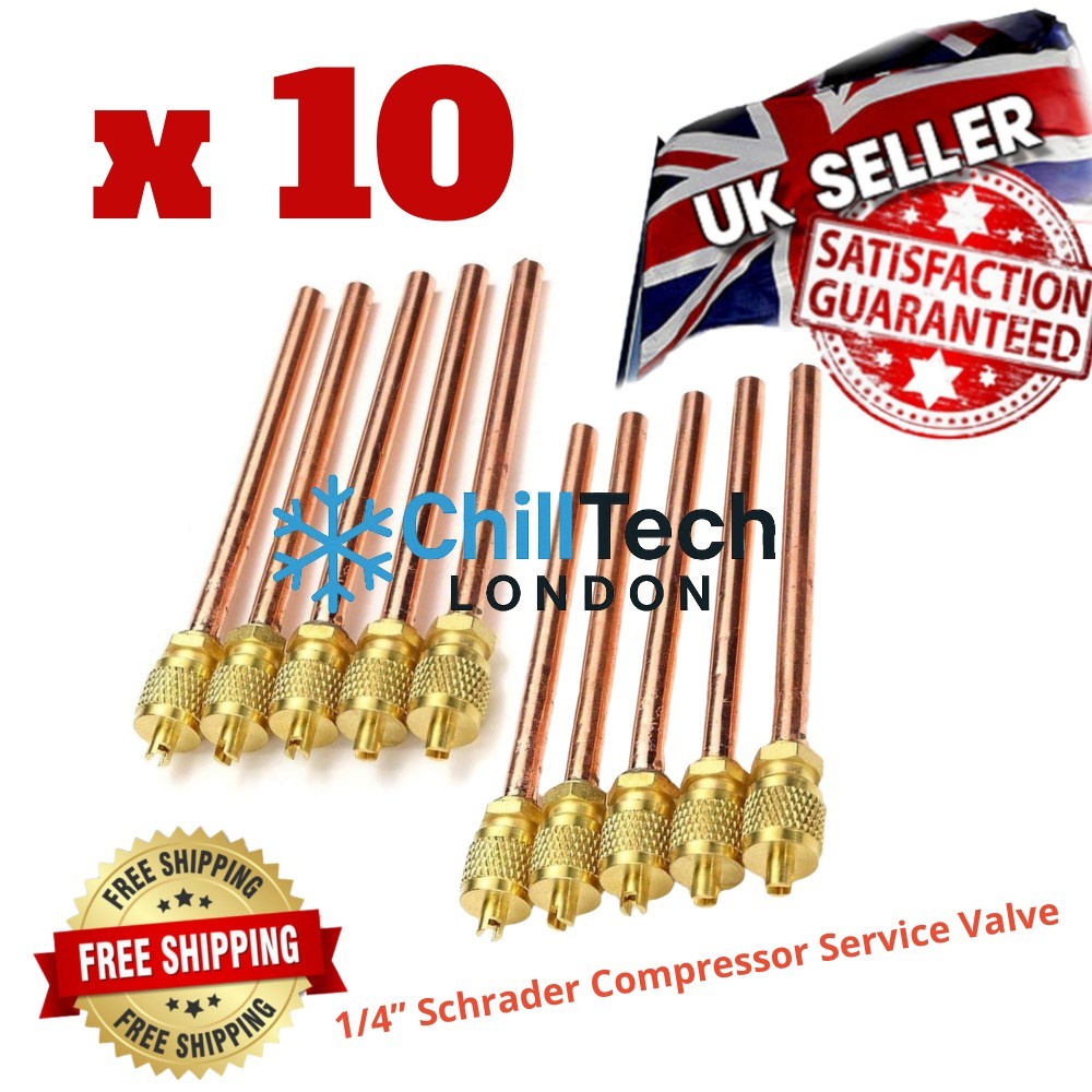 s-l1600-6.jpg 10x Schrader Access Valves 1/4" Copper Tube 10cm 6.3mm polar compressor service - Image 1