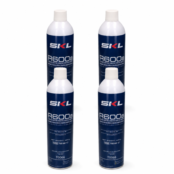 Four SKL R600a isobutane refrigerant cylinders, 420g each