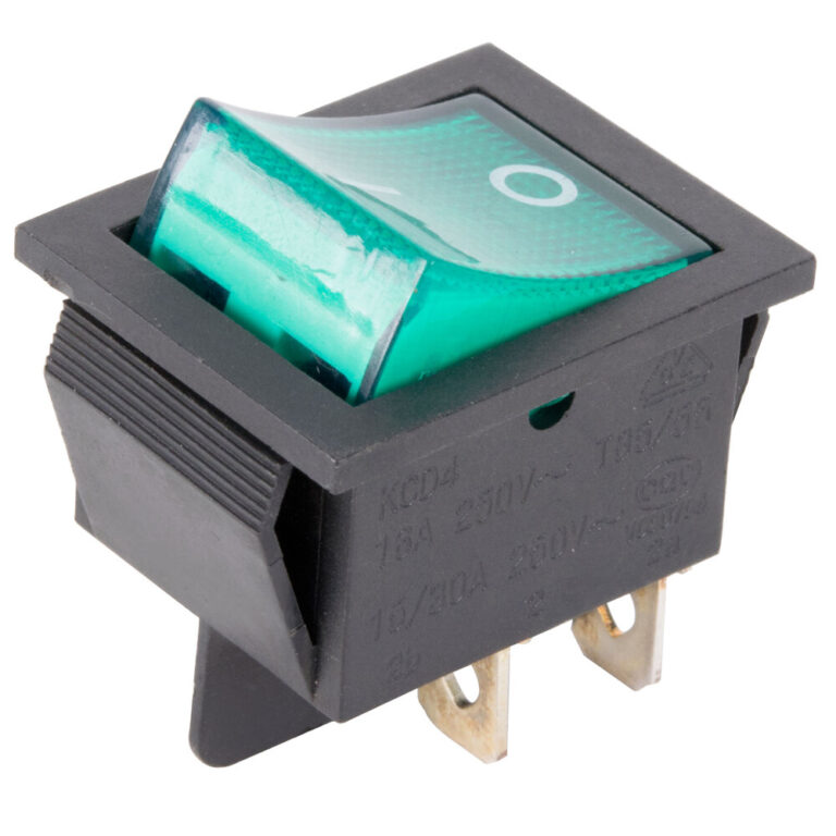 15A green illuminated on-off rocker switch for commercial refrigeration equipment