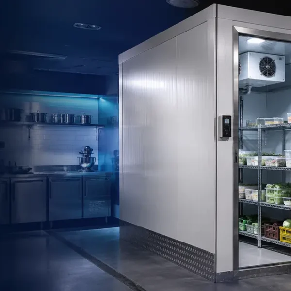 Commercial walk-in cold room installation in a professional kitchen