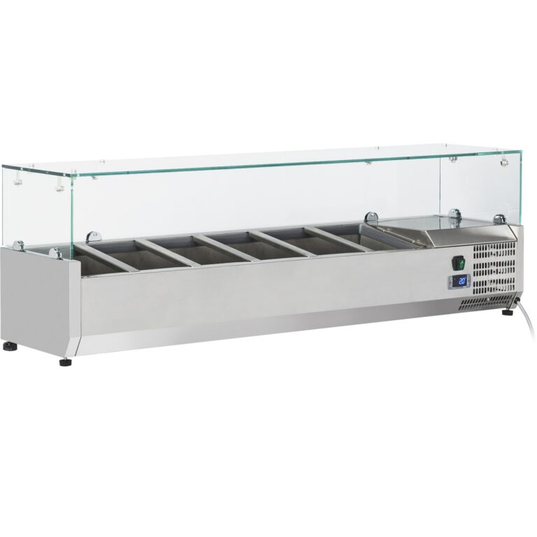 1400mm refrigerated pizza and sandwich prep top with glass guard