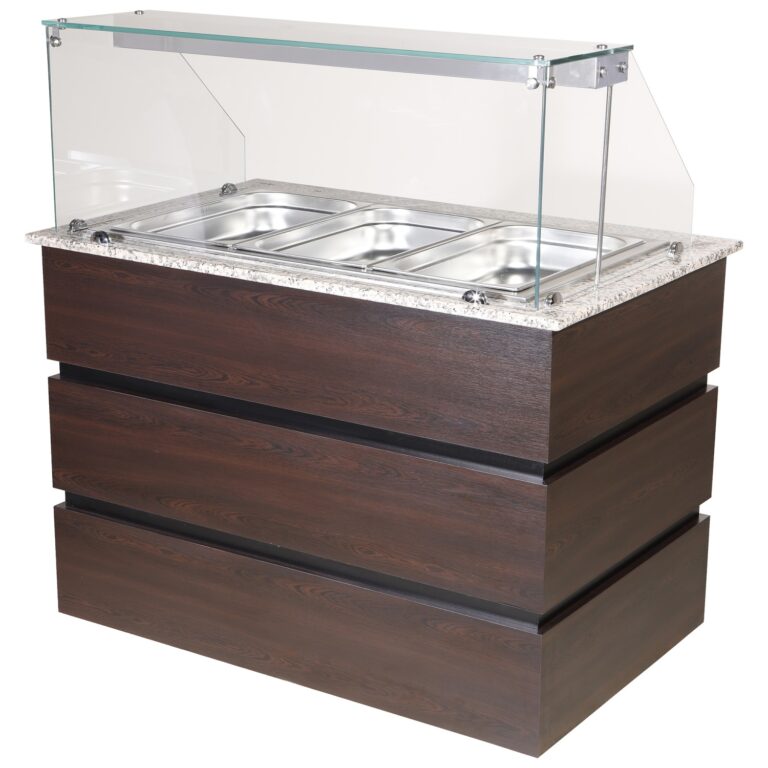 Restaurant Cold Buffet Counter – 1250mm Refrigerated Display with Sneeze Guard | BRVCMS711