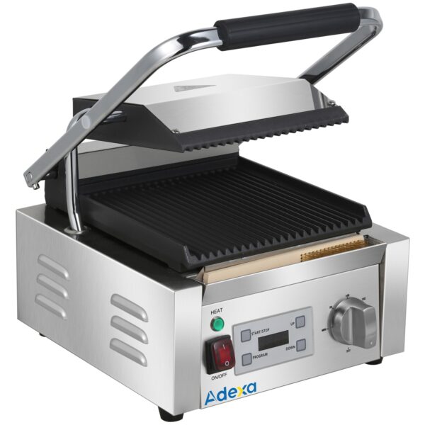 Commercial Panini Grill with Digital Timer – 1.8kW Ribbed Plates | BRVCU600