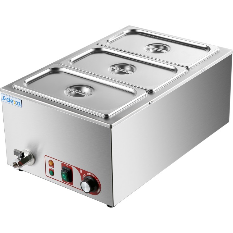 Countertop Wet Bain Marie – 3 × GN1/3 Pans & Lids, Drain Tap, 1.5kW BRVHB3