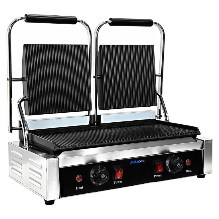 Double Panini & Burger Contact Grill – 480 × 230mm Ribbed Plates, 3.6kW for Takeaways – view 1
