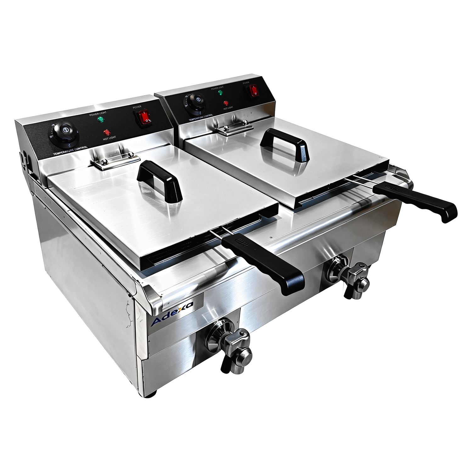 BRVNEXORA134-product Twin Tank Commercial Deep Fat Fryer – 2 × 13L, 6kW with Drain Taps