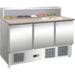 Commercial Pizza Prep Fridge – 3 Door Granite Top, 8 × GN 1/6 | BRVPZ33